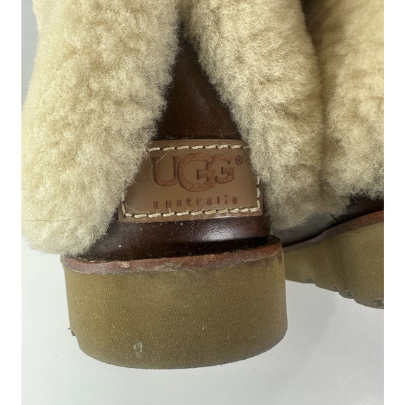 UGG Australia Maylin Women's Leather Shearling Boots Chestnut Brown Size 8 - Picture 8 of 16